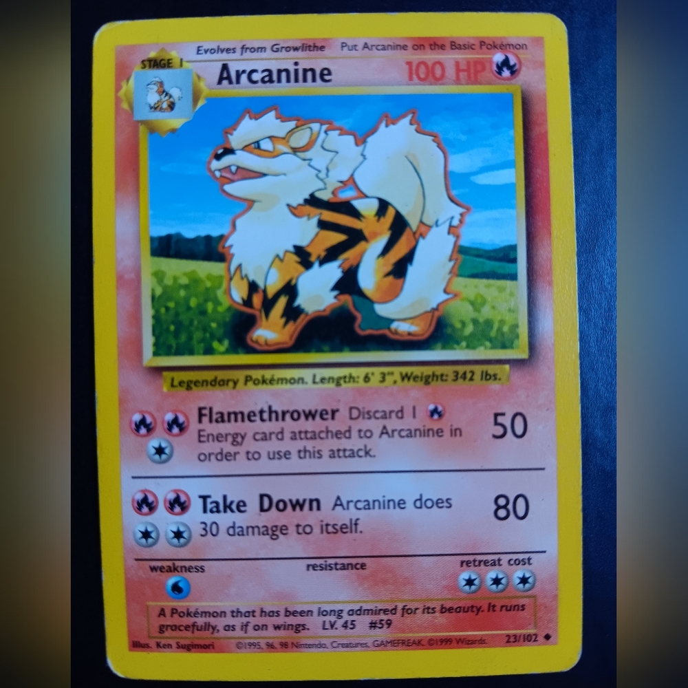 Arcanine Pokemon Card - Base Set - NO. 23/102 Uncommon Non-Holo